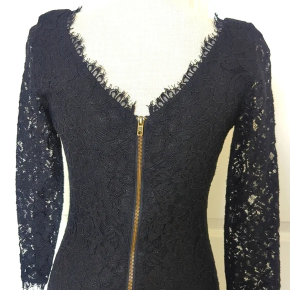 Diane Von Furstenberg Zarita Black Scalloped Lace Scoop Neck Dress - Picture 9 of 11